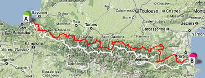 Carte de la route des cols des pyrenees