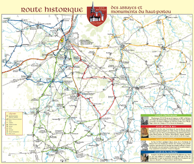 Carte route historique route des abbayes et monuments du haut poitou