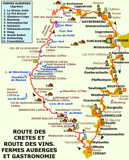 carte de la route des crète en Alsace