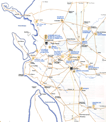 Carte de la route historique des tresors de saintonges