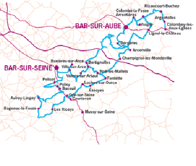 Carte de la route touristique du champagne cote des bar