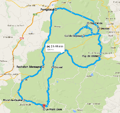 Carte route des volcans d auvergne route touristique