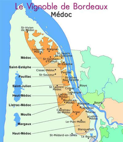 Carte vignoble de bordeaux medoc