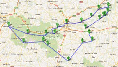 Circuit itineraire plan chateau de la loire carte