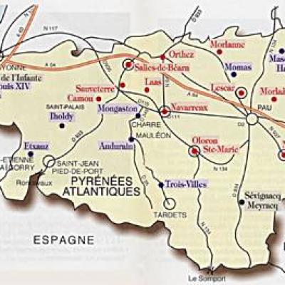 Plan de la route des seigneurs du bearn et du pays basque