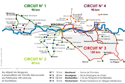 Plan des circuit de la route des vins de bergerac guide du tourisme de la dordogne